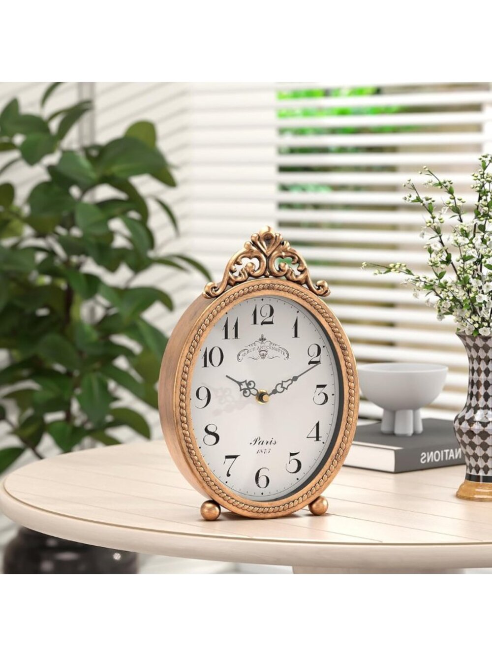 Vintage Antique Gold Table Clock | Rustic French Style Decorative Mantel Clock - Picture 7 of 8